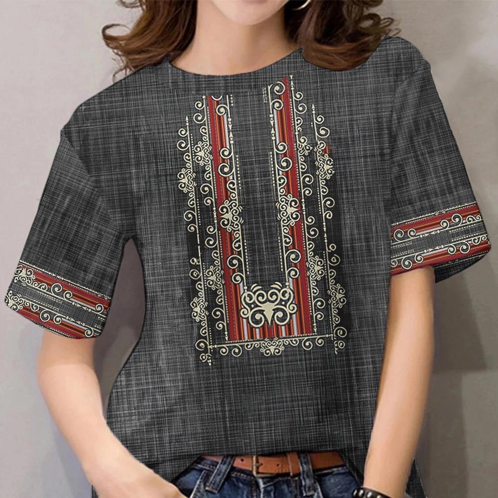 

2026 New Asean Attire For Women Ethnic Stylet-Shirt For Woman Round Neck Short Sleeve Top 3XL