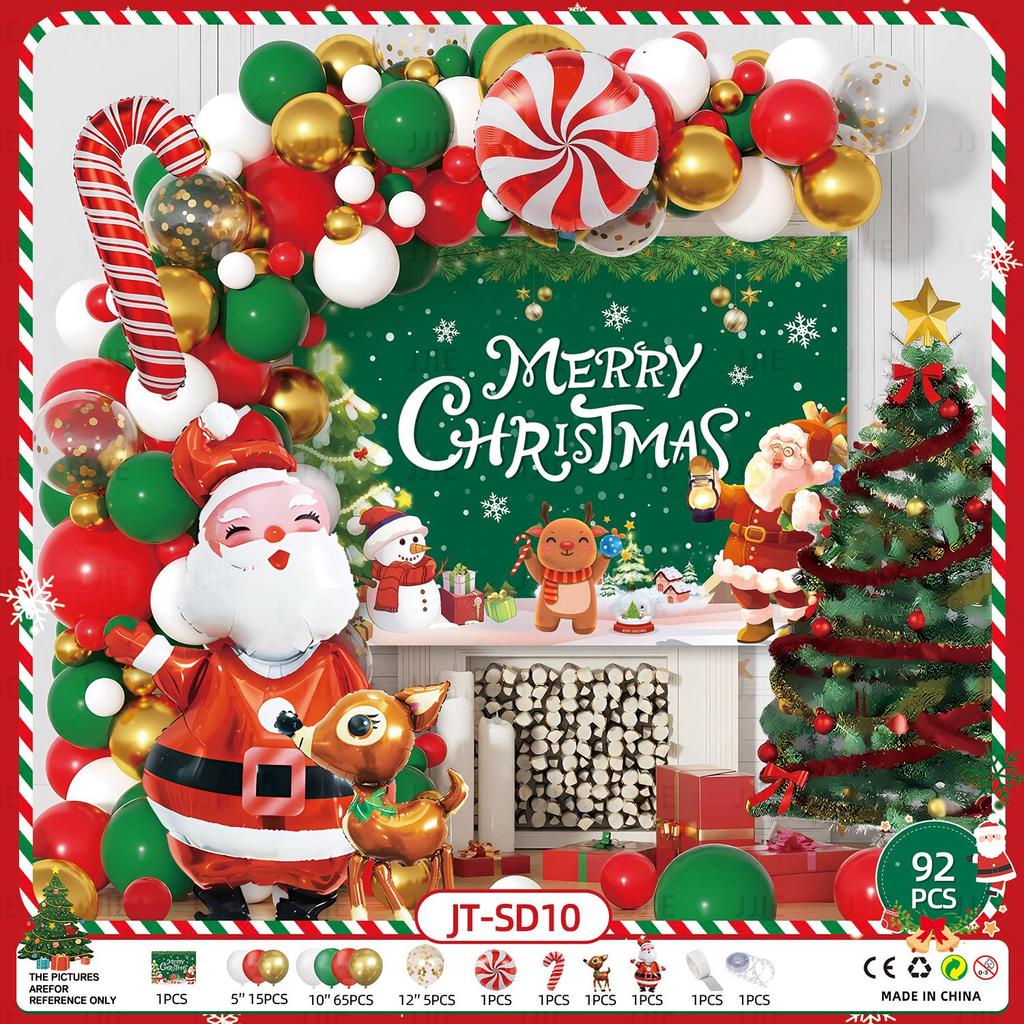 Conjunto de Balões de Natal: Bengala Doce, Rena, Homem de Gengibre e Arco de Guirlanda para Festas