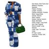 2Pcs/Set Women Shirt Pants Suit Turn-down Collar Long Sleeves Printed Casual Loose Top