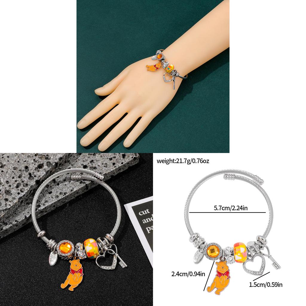 Braccialetto con Ciondoli Cartone Animato Orsetto Pooh in Lega di Zinco Galvanizzata per Regalo e Souvenir di Viaggio