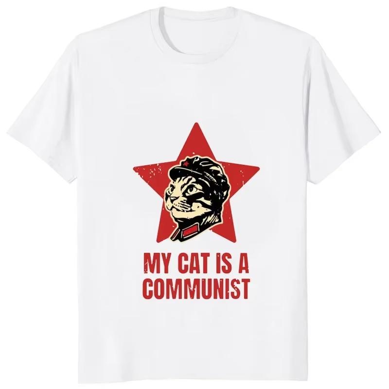 

Starling Stalin Graphic Man My Cat Is A Communist Funny Printed Cotton Tshirt Streetwear Hipster Casual T-Shirt 4XL