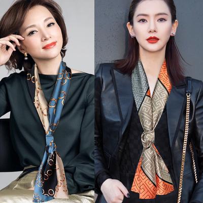 Fashion Long Skinny Silk Neck Scarf Collar Tie Women Foulard Bag Ribbon Scarves Floral Print Head Kerchief