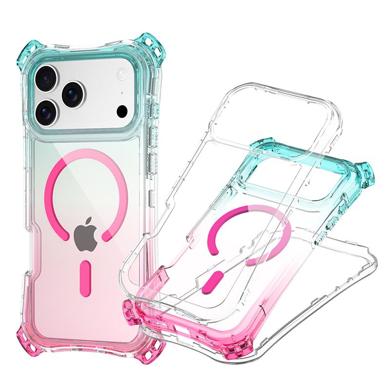 

3IN1 Four-Corner Airbag Shockproof Armor Case for iPhone 17 14 15 Plus 13 12 Pro Max For Magsafe Magnetic Gradient Color Case iPhone 15