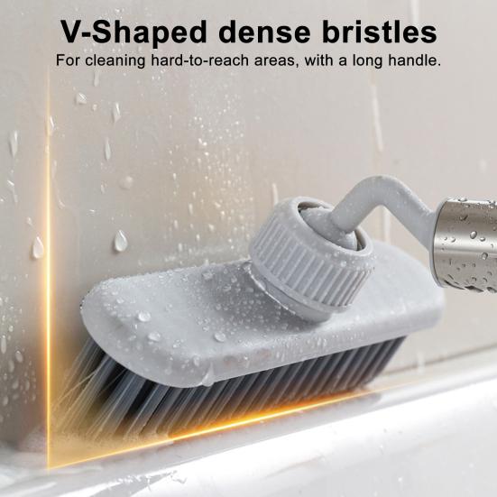Crevice Brush with Extended Handle Universal Rotation Design V-Shaped Dense Bristles Stubborn Stain Remover Brush