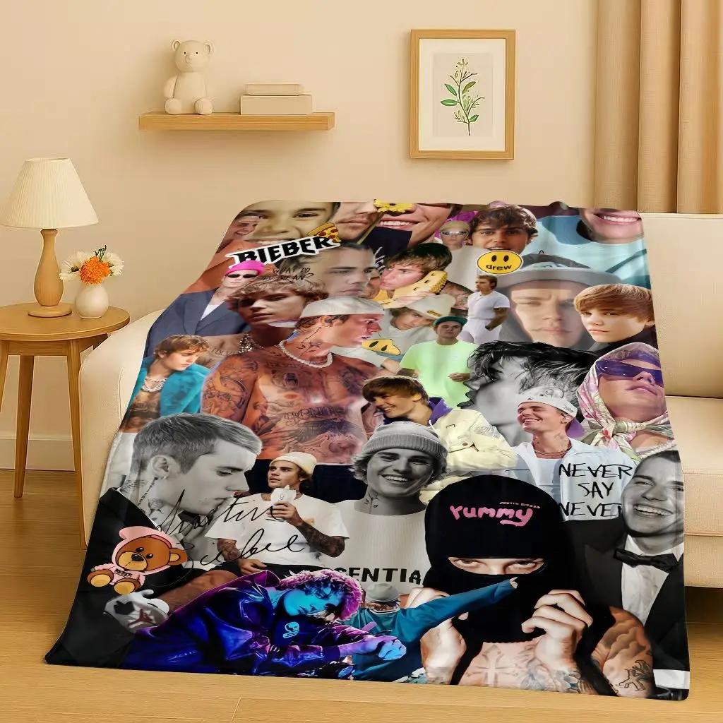 Neue Mode B-Bieber Sänger Star Flanelldecke, Ultraweiche Warme Plüschdecke für Zuhause Schlafzimmer Bett Sofa Abdeckung Büro Reise Geschenk