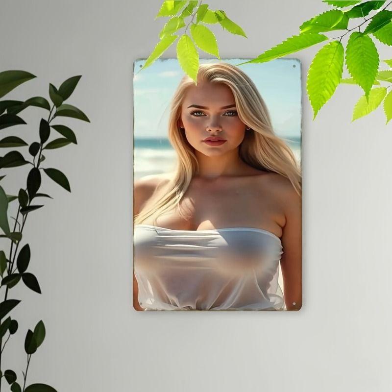 Vintage Female Silhouette Metal Tin Sign for Interior Bar & Garage Decor