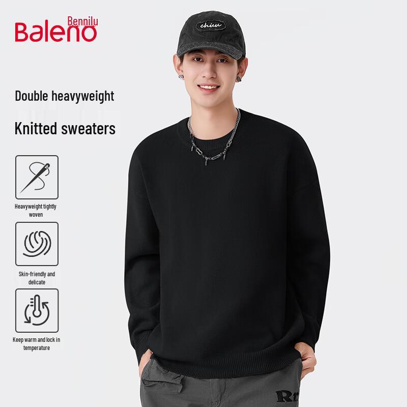 Baleno Men's Solid Color Round Neck Pullover Sweater