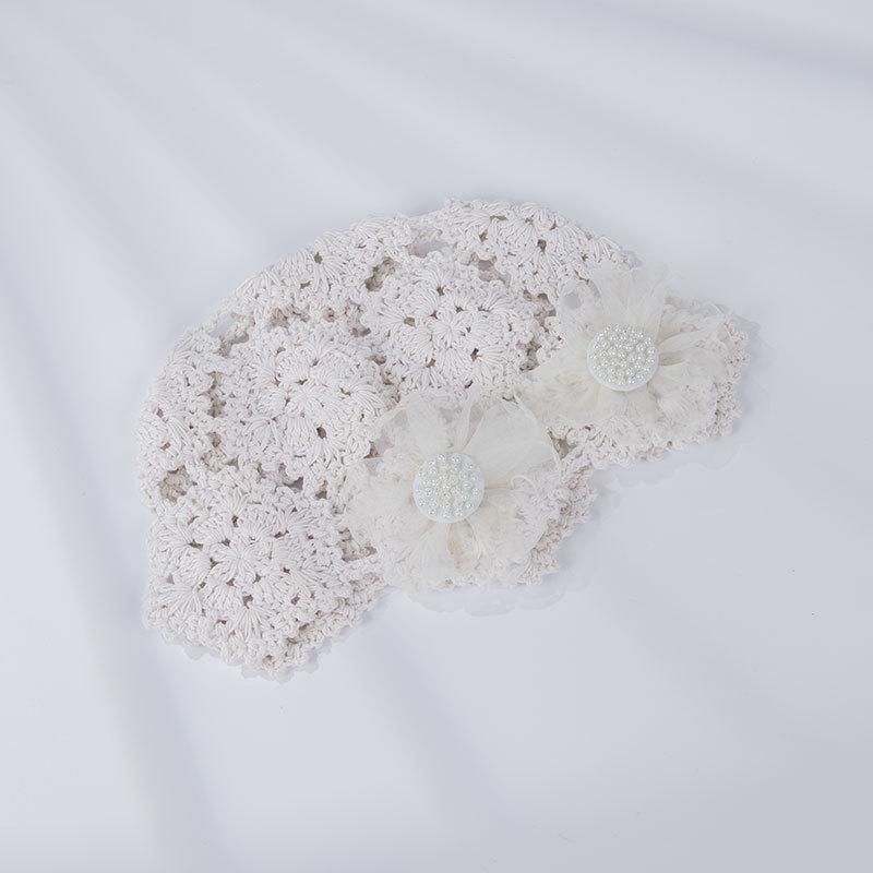 Summer thin hollow pearl flower handknitted headgear female sweet cute niche hat