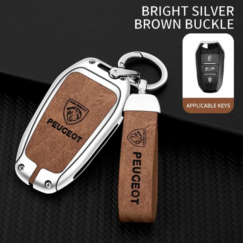 Car Sticker 2025 Hot Car Zinc Alloy Leather Smart Key Case Shell Cover Protector Fob for Peugeot 308 408 508 2008 3008 4008 5008