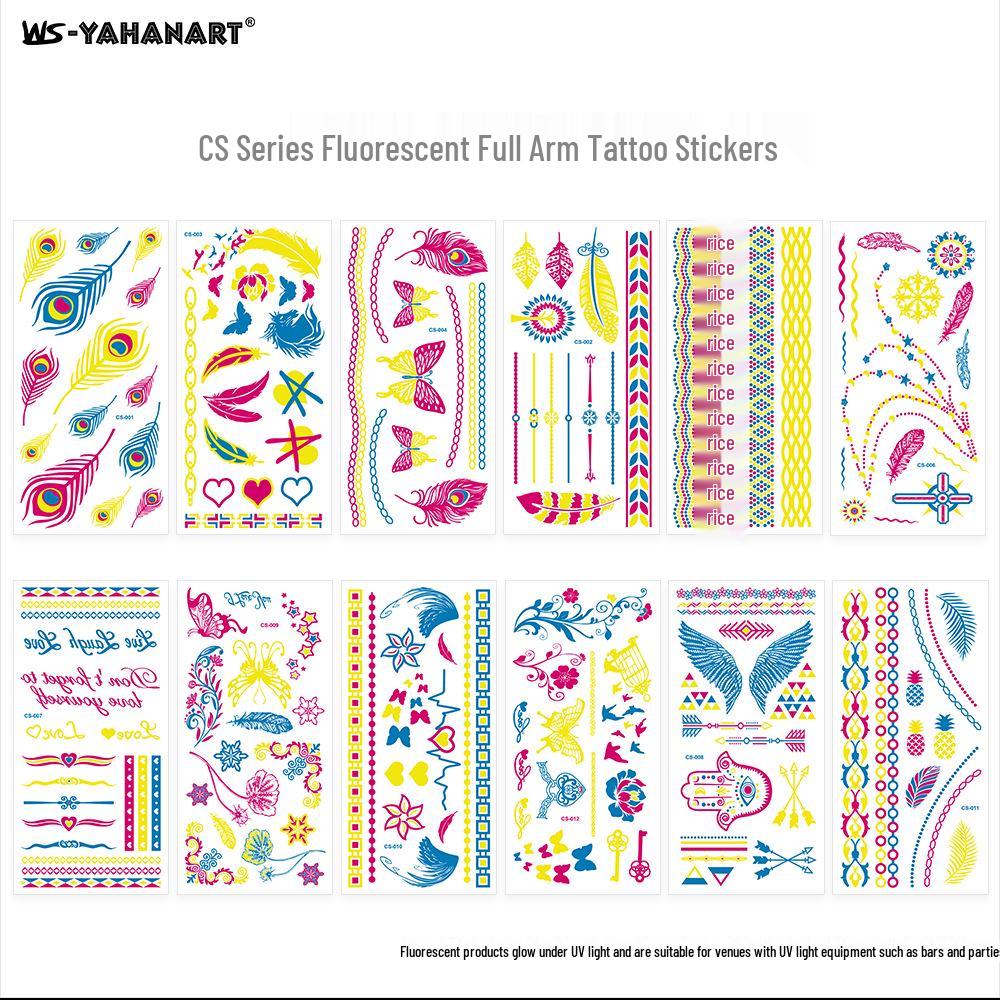 Fluorescent Waterproof Full Arm Feather Tattoo Sticker (Face/Body) - American Style in Stock