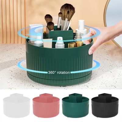 Makeup Brush Holder 360-Degree Rotating Storage Box Large Capacity Multiple Compartments Countertop Cosmetic Organizer