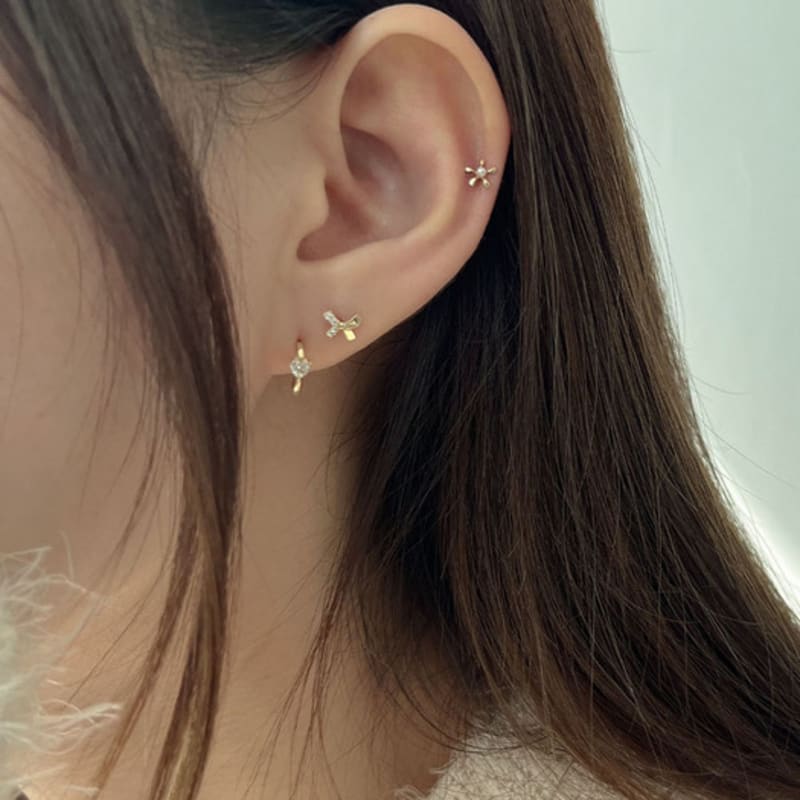 Youngglow 14k Mini Heart Cubic One Touch Ring Earring