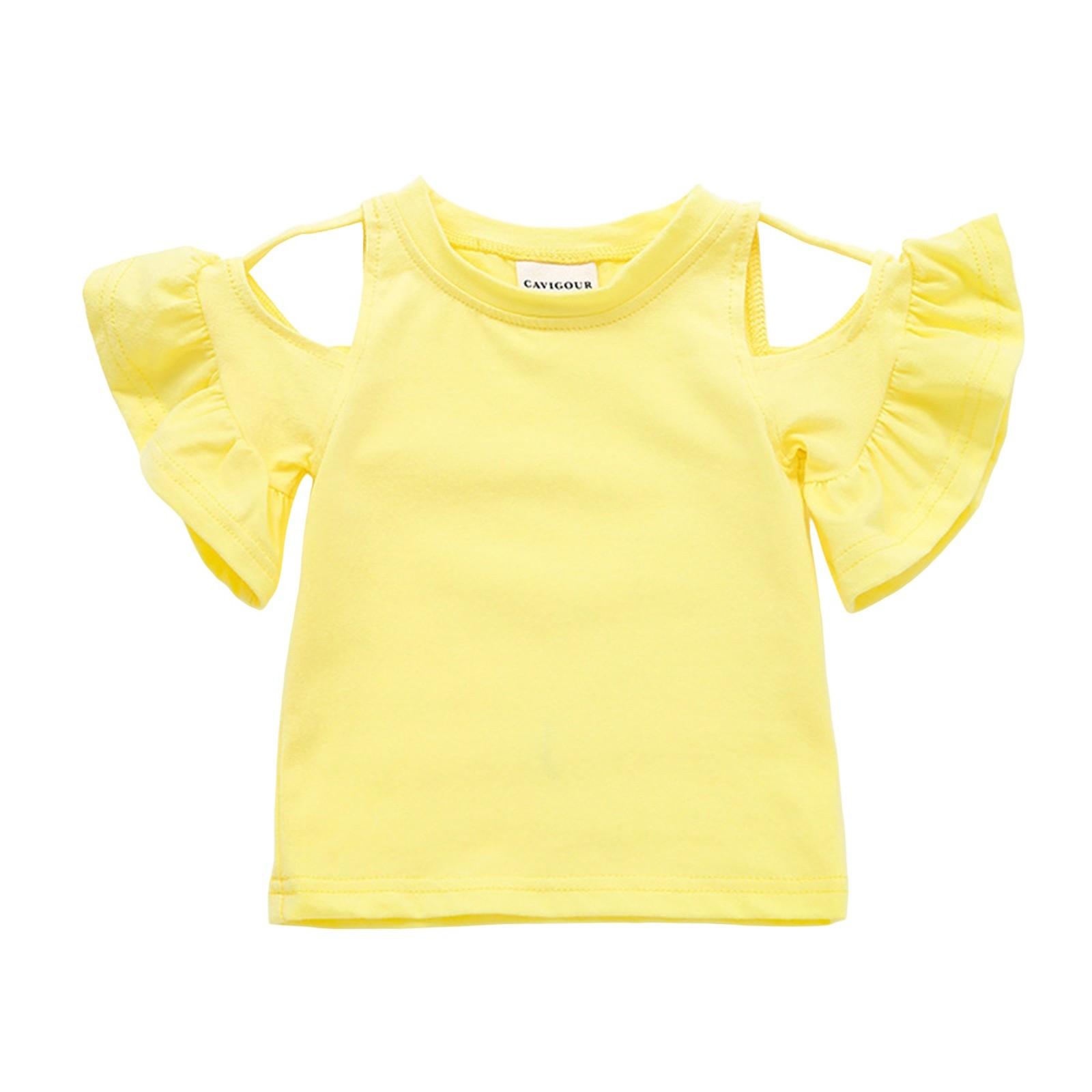 

Детская футболка для девочек с открытыми плечами, модный летний милый топ 120 жёлтый