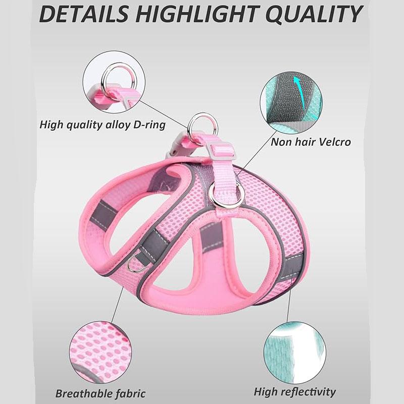 2Pcs Soft Small Dog Harness and Leash Kit Adjustable Reflective Mesh Puppy Harness Leash Easy Walk Dog Puppy Harness Vest