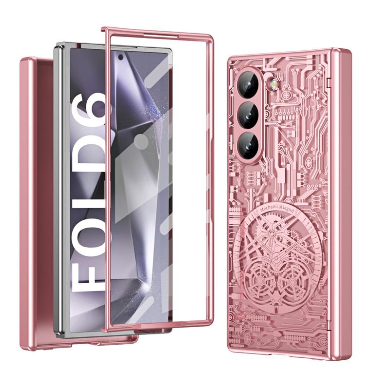 For Samsung Galaxy Z Fold8 Ultra 7 6 5 4 3 2 Mechanical Legend Plating PC Hinge Full Body Cover Rugged Case With Tempered Glass