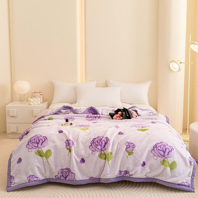High Quality Warm Floral Printed Blanket Cozy Double-Layer Thick Sofa Blanket for Home Flannel Bed Sheets for Autumn and Winter