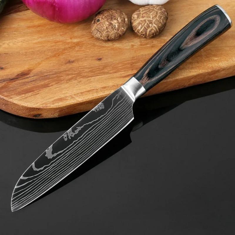 Kitchen Fruit Knife Set 3pcs Damascus Steel Pattern Knives Sets Cleaver Paring Santoku Slicing Utility Knife