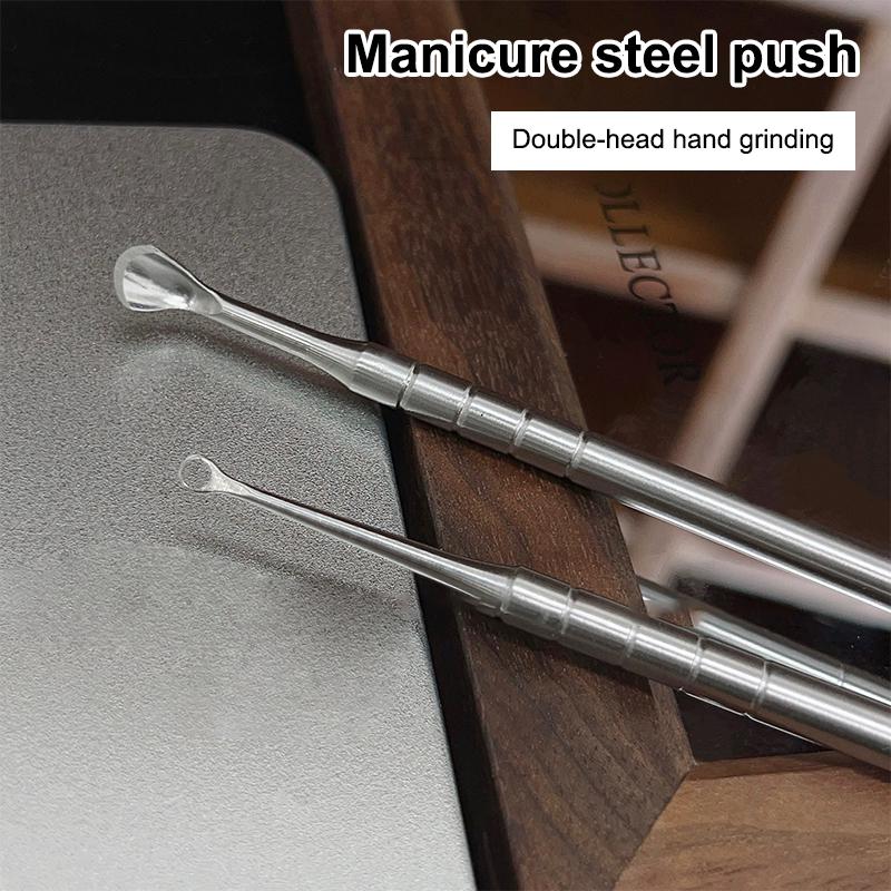 Double-Headed Stainless Steel Cuticle Preposed Remover Nail Pusher Clean Dead Skin Circle Bevel Shovel Manicure Exfoliation Tool