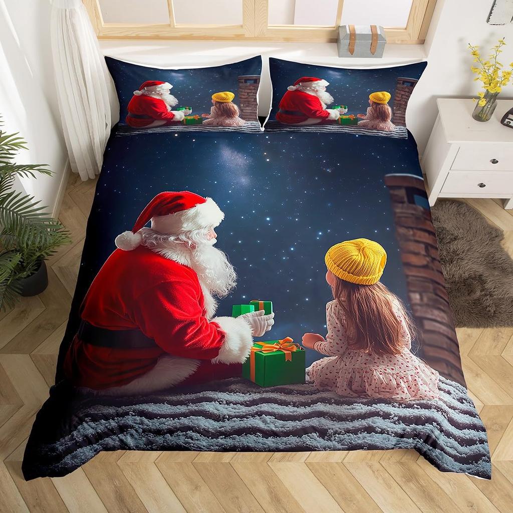 Comforter Merry Christmas Twin King Santa Claus Bedding Set Christmas Tree Winter Theme Comforter Happy New Year Bedding