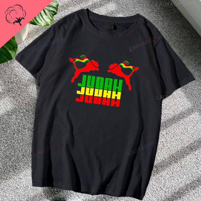 T-shirt Leone Rasta Giuda Cuffie Rastafariano Giamaicano Zion Uomo Cotone di Alta Qualità Canottiera Casual Traspirante Abbigliamento Street