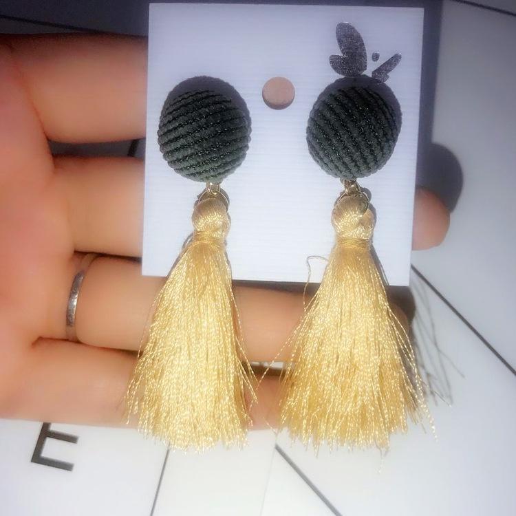 Sweet Korean Elegant Button Tassel Pendant Personality Long Earrings Temperament