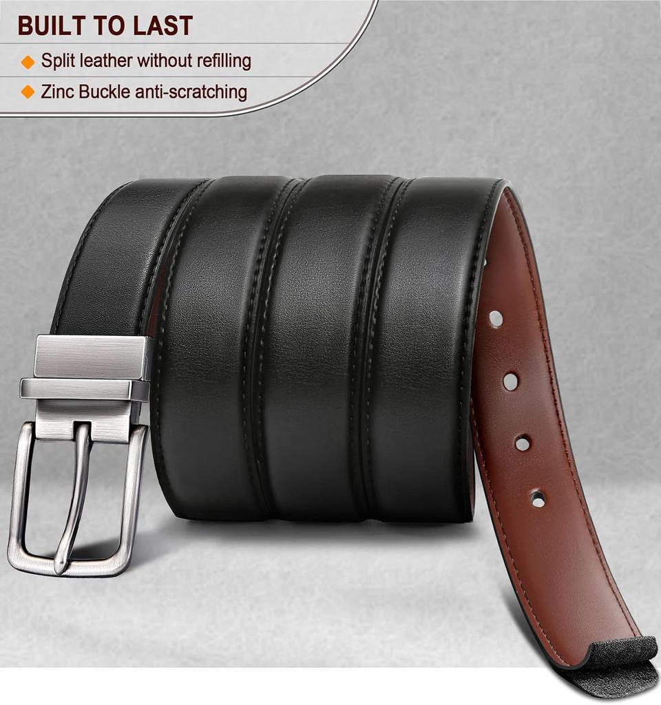 Genuine Leather Reversible Belt for Men Adjustable Waistband Alloy Pin Buckle Dual-Sided Wear Ideal for Jeans Father's Day Gifts