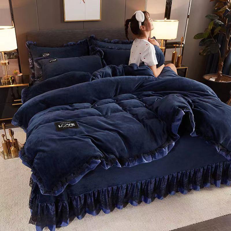 King size/Queen size/Full Size Sheet Quilt Cover Pillowcase Set Thick Cotton Bedroom Simple Bedding High Quality