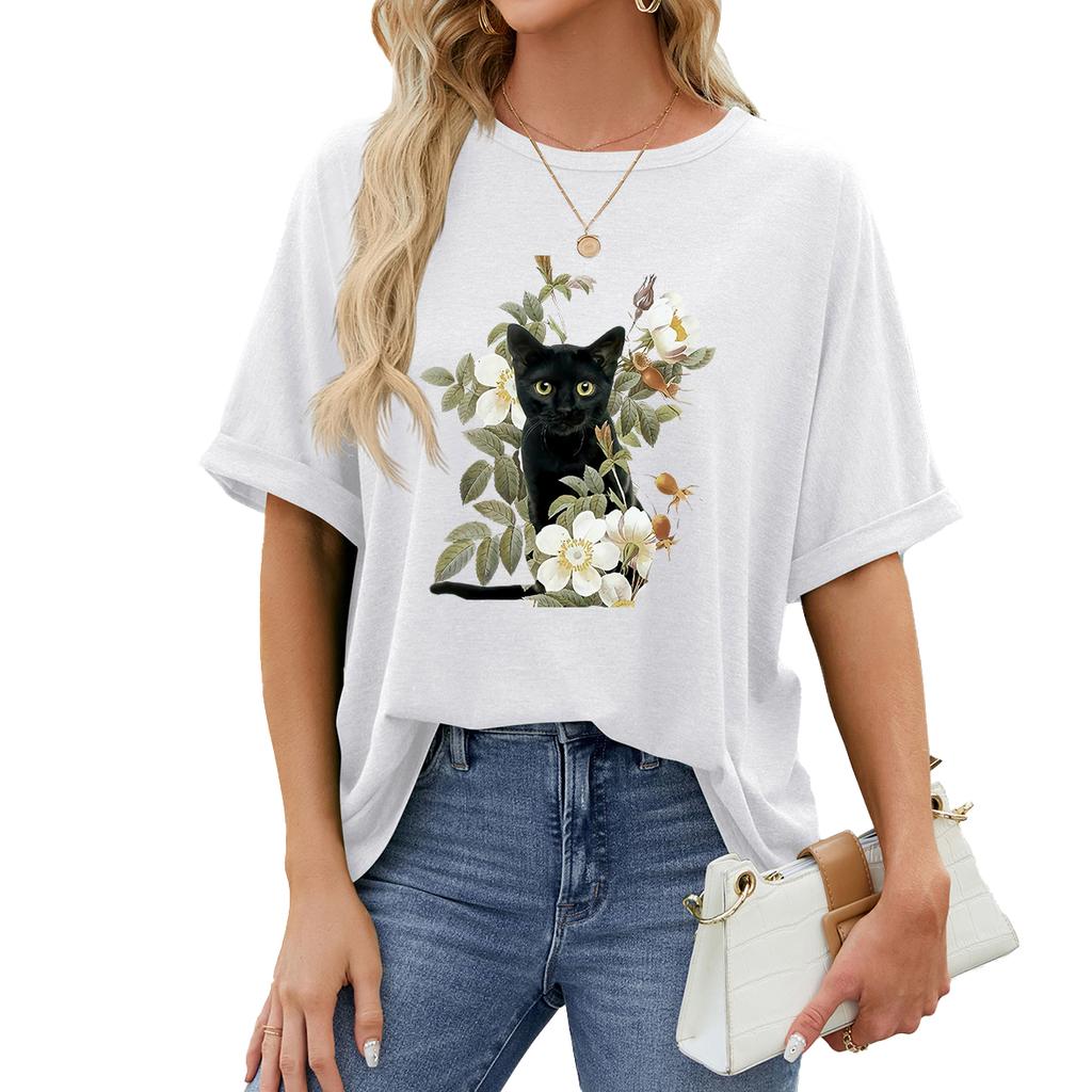 Women Fashion Plus Size Print Tees Summer Casual Round Neck Short Sleeve Top Pullover Loose T-shirt