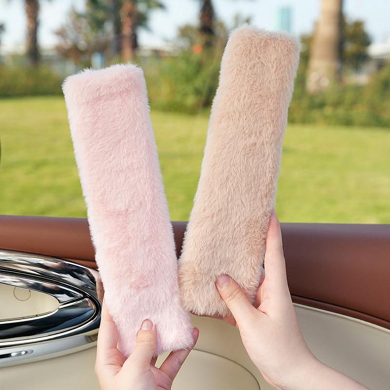 1-Piece Car Seat Belt Shoulder Cover Plush Solid Color Car Seat Belt Cover Soft and Comfortable