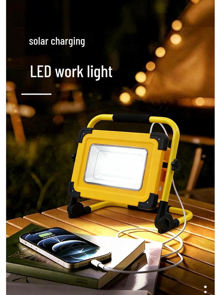 Portable LED Solar Work Light: Outdoor, Camping, Emergency, Super Bright, Rechargeable.