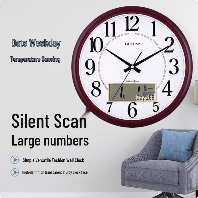 Guten Silent Quartz Wall Clock with Calendar