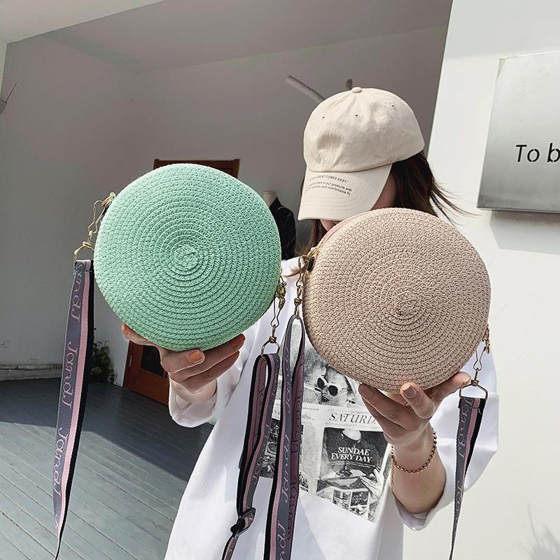 Yogodlns Bolso redondo de paja literario para mujer, bandolera tejida de verano, bolsos de playa para vacaciones de viaje, bolso informal de paja de mimbre