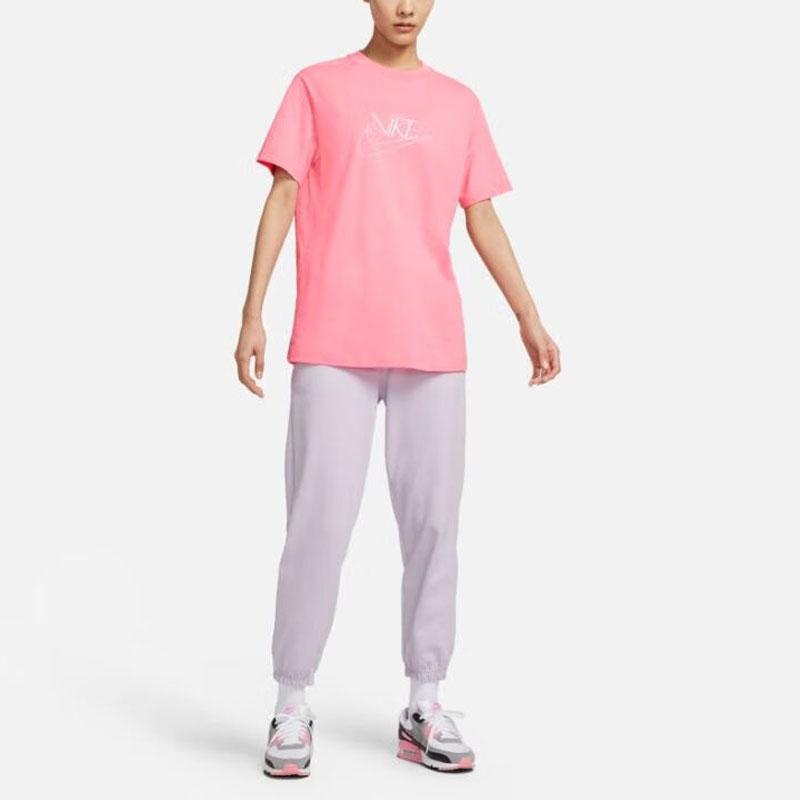 Nike Letter Print Round Neck Casual American Vintage Short Sleeve Drop Shoulder T-Shirt Women T-Shirt Pink FB8204-611