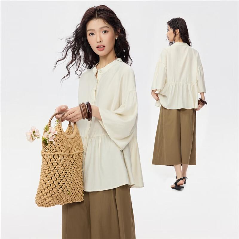 Giordano Women's Ruffle Trim Bell Sleeve Blouse