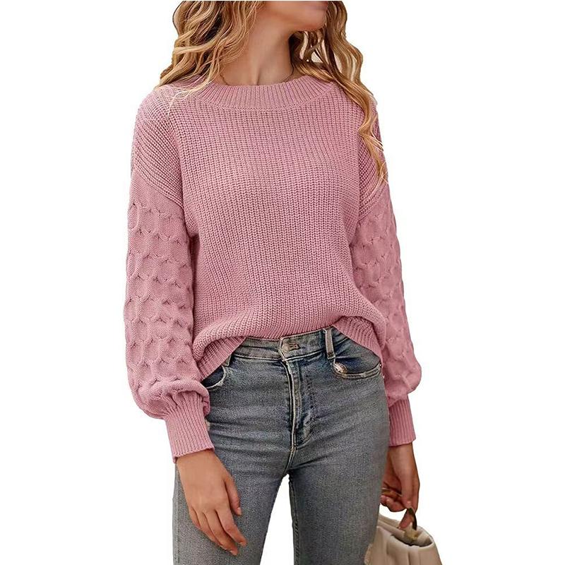 

Осень и зима новая личность мода рукав-фонарик круглый вырез пуловер вязаный свитер женщина 2XL розовый