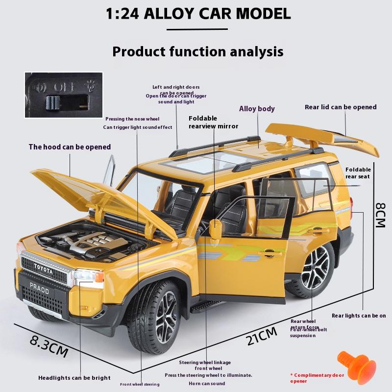 New 1:24 Land Cruiser Prado LC250 SUV Alloy Die Cast Toy Car Model Sound and Light Children's Toy Collectibles Birthday Gift