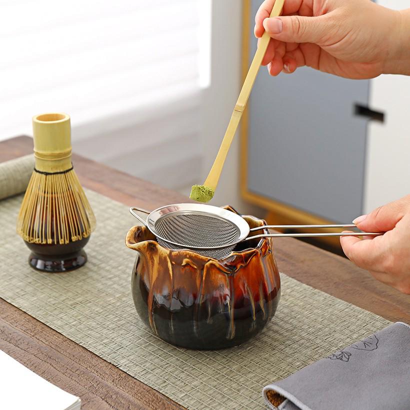 Ceramic Japanese Matcha Tea Ceremony Set with Hundred-Pronged Whisk, Holder, and Brush