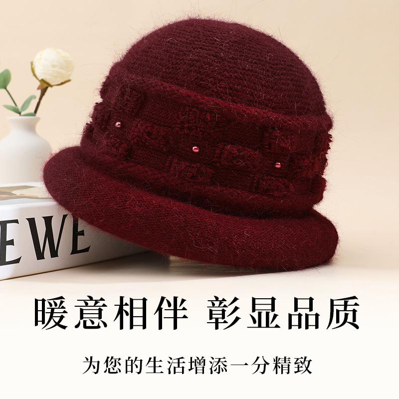 Middle aged mother grandma winter hat ladies fleece warm old lady rabbit fur knitted wool hat thickened