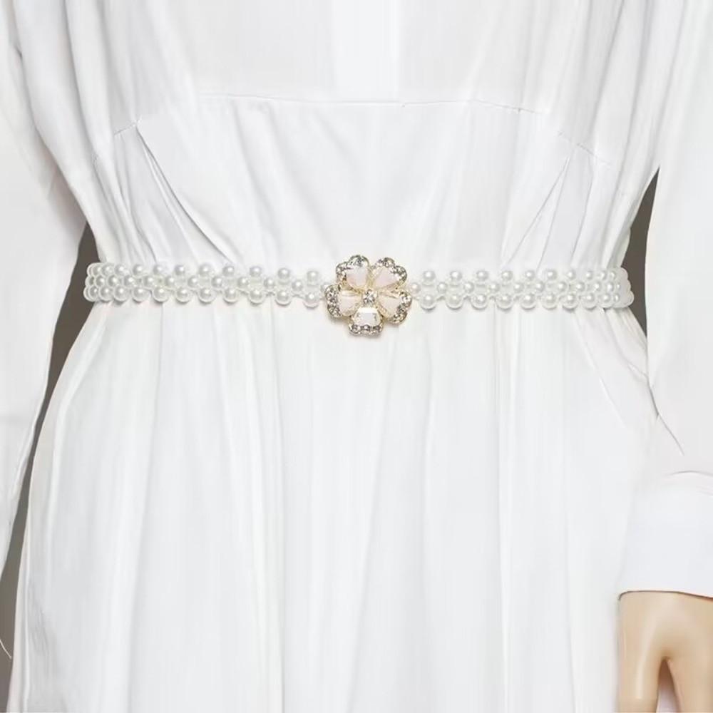 Boho Petal Pearl Waist Chain Thin Ladies Thin Waistband Belly Chain Belt Women Dress Decoration