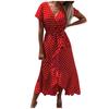 Women's Casual V Neck Tie Waist Ruffle Sleeves Polka Dot Print Dress
