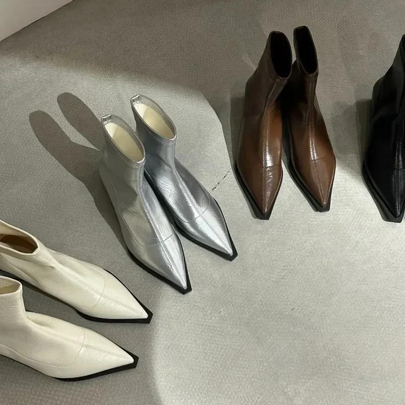Fashion Pointed Toe Booties Women 2025 New Autumn and Winter High Heels French Block Heel High-end Ankle Boots