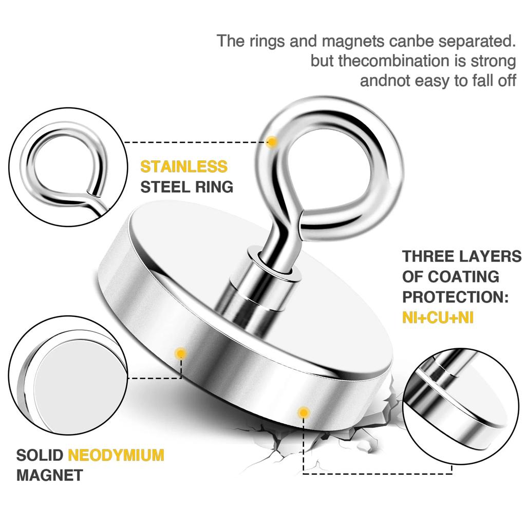 N52 Super Strong Neodymium Fishing Magnets Hooks Salvage Magnets Neodymium Magnet Searcher Powerful Neodymium Magnet for Fishing