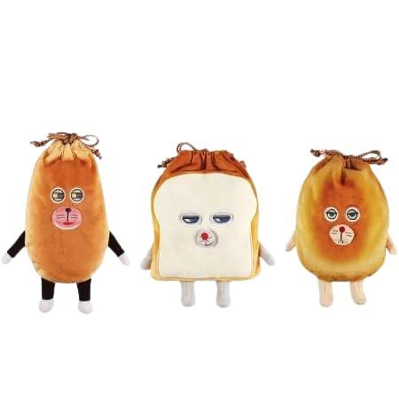 [3-Piece Set] Bread Thief Plush Drawstring Bags: Bread Thief, Fake Bread Thief, and Mysterious French Bread