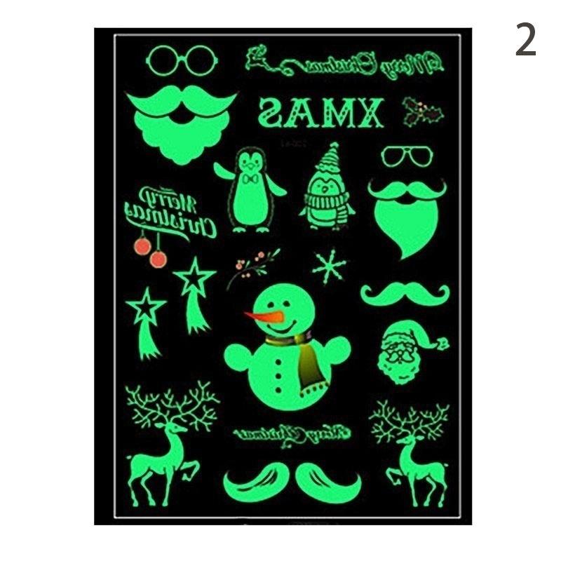 1 Conjunto Adesivo de Tatuagem Temporária Luminosa Boneco de Neve Veado Braço Corpo Arte Adesivos de Tatuagem Falsa Fluorescente Decorações de Feliz Natal