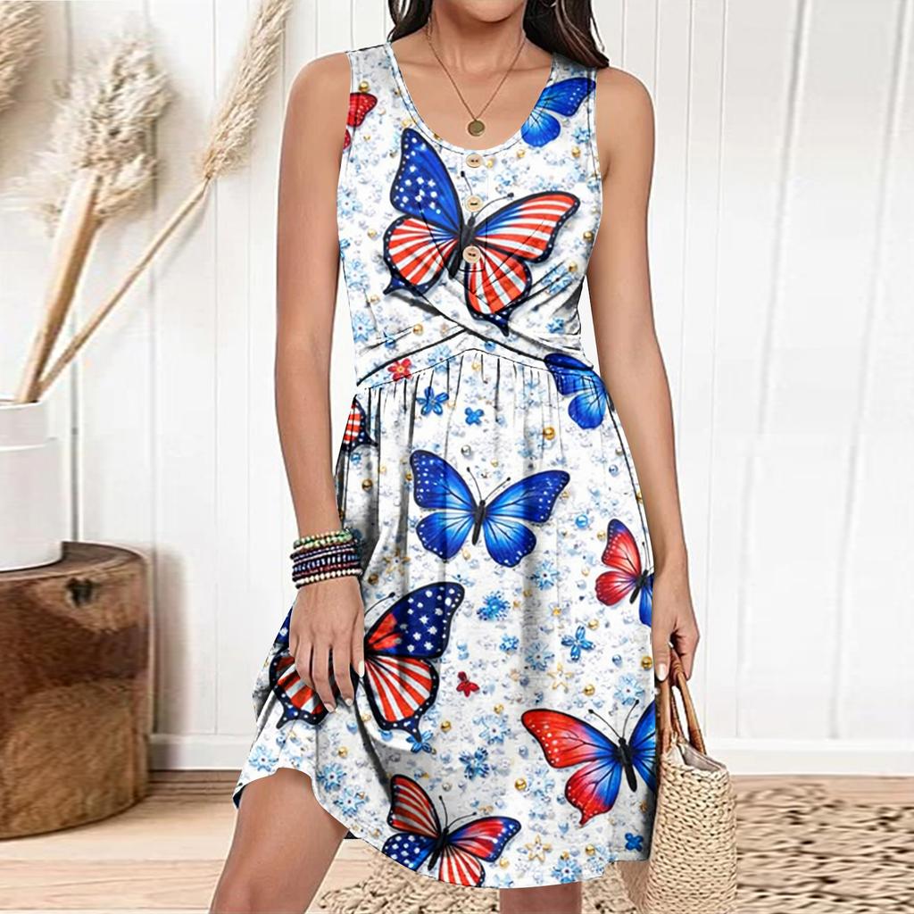 Women's Casual Fashion Dress Round Neck Sleeveless Fitted Dress