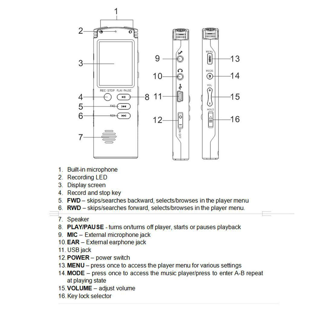Professional USB Voice Recorder 96 Hours Dictaphone Digital Audio Voice Recorder Speaker WAV MP3 Player 8/16/32GB