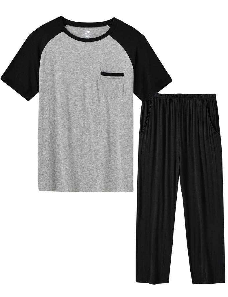 MoFiz Sommer Loungewear Kurzarm Oberteil und Hose Lockerer Schnitt Sweatshirt mit Weich und Atmungsaktiv und Übergrößen Perfektes Geschenk Herren Set, Taschen,