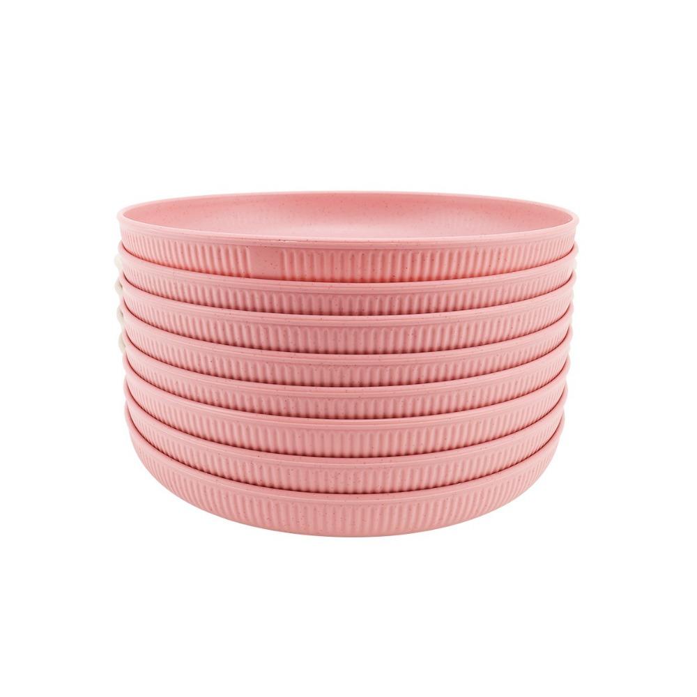 8PCS Striped Pattern Camping Plate Unbreakable Fruit Plate Reusable Snack Dish Adult розовый