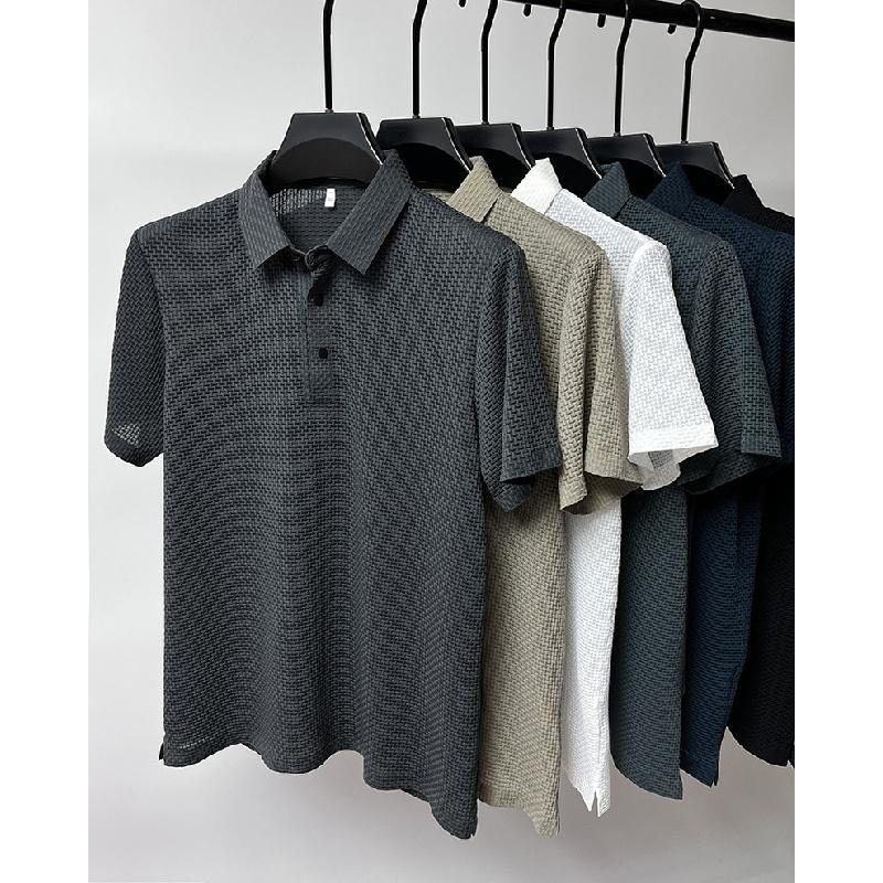 2026 solid color polo shirt, fashionable and trendy, short-sleeved t-shirt with a collar, men's summer casual slim-fit versatile collared top