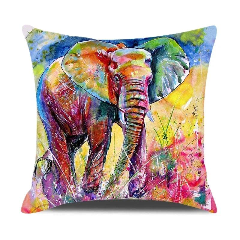 Watercolor Animals Cushion Cover 45X45Cm Cartoon Animals Portrait Printed Throw Pillow Cover Home Decorative Pillowcase For Sofa